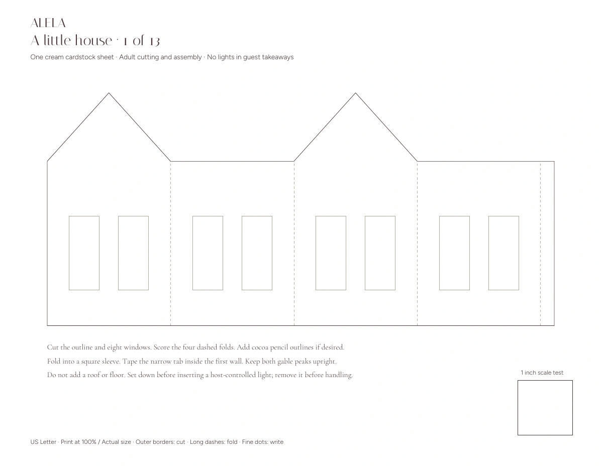 The house template — actual artwork from the printable PDF