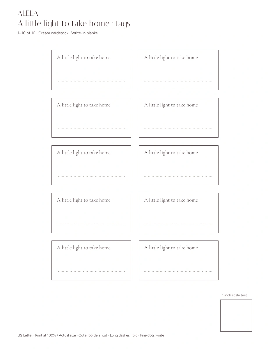 A little light to take home — actual artwork from the printable PDF