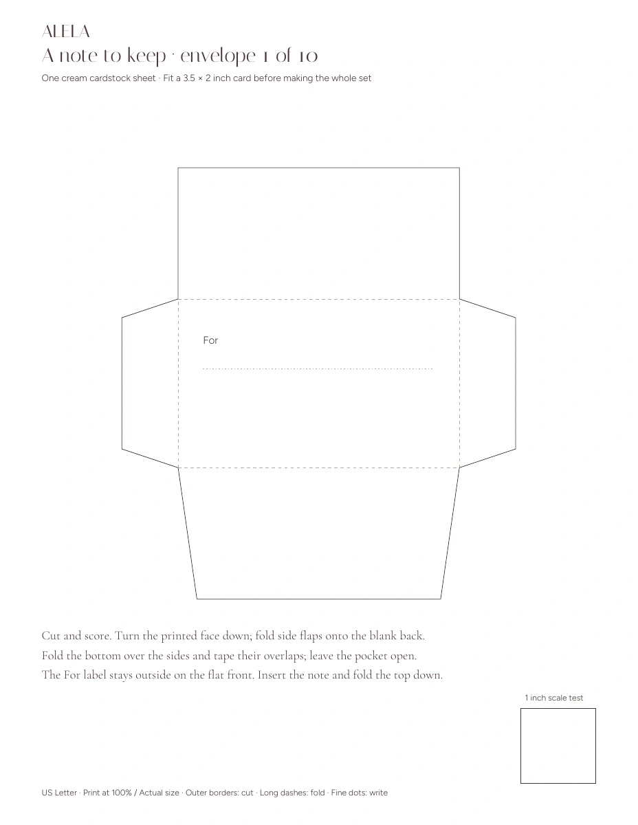 The actual envelope net from the separate printable PDF
