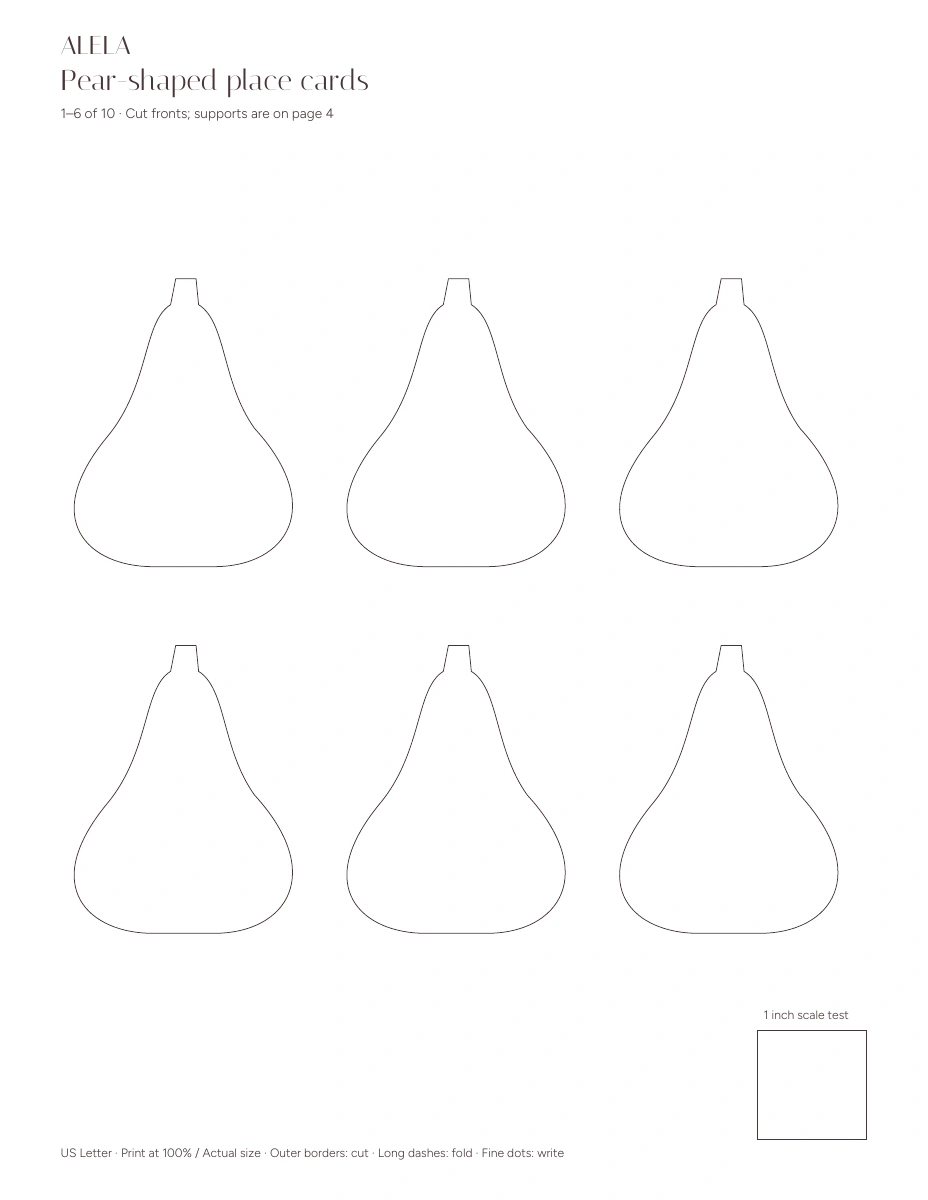 The pear place card — actual artwork from the printable PDF